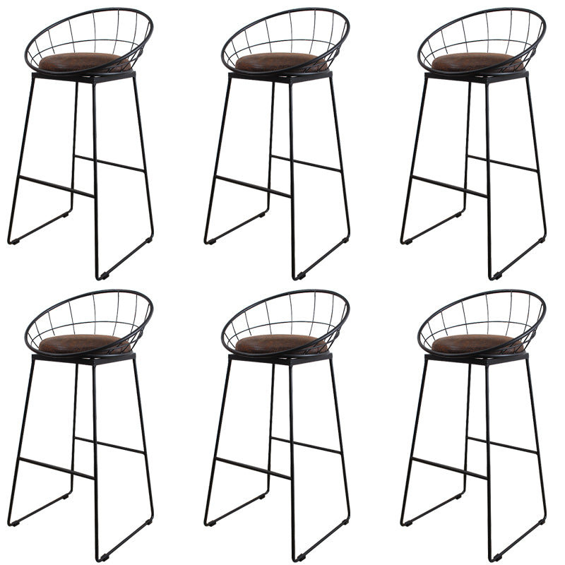 Metal Low Back Dining Stools Contemporary Round Bar Stools with Footrest