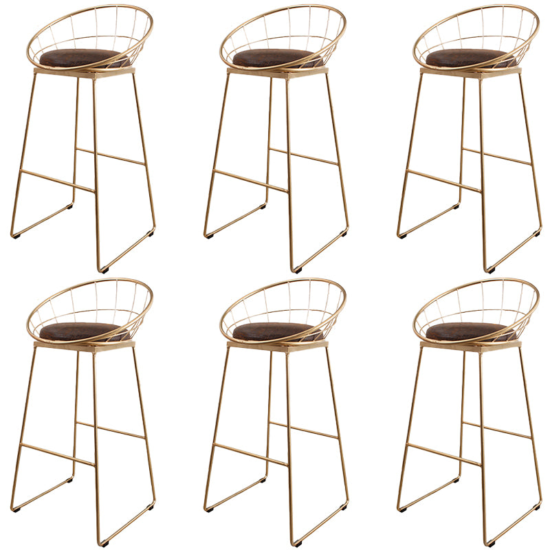 Metal Low Back Dining Stools Contemporary Round Bar Stools with Footrest