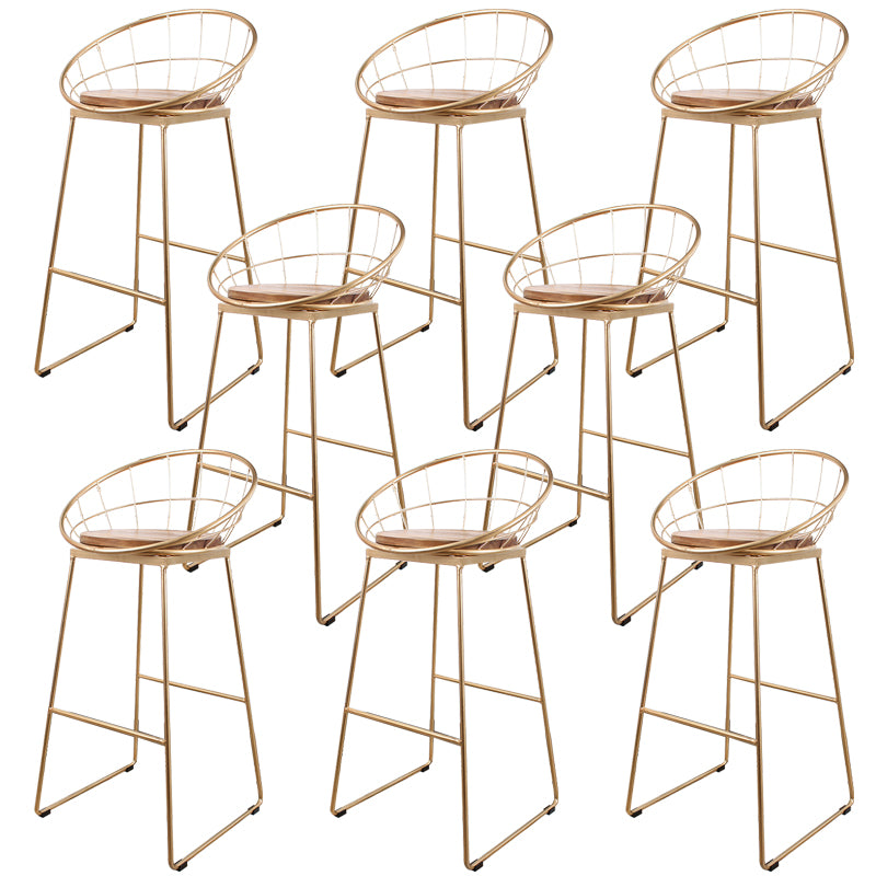 Metal Low Back Dining Stools Contemporary Round Bar Stools with Footrest