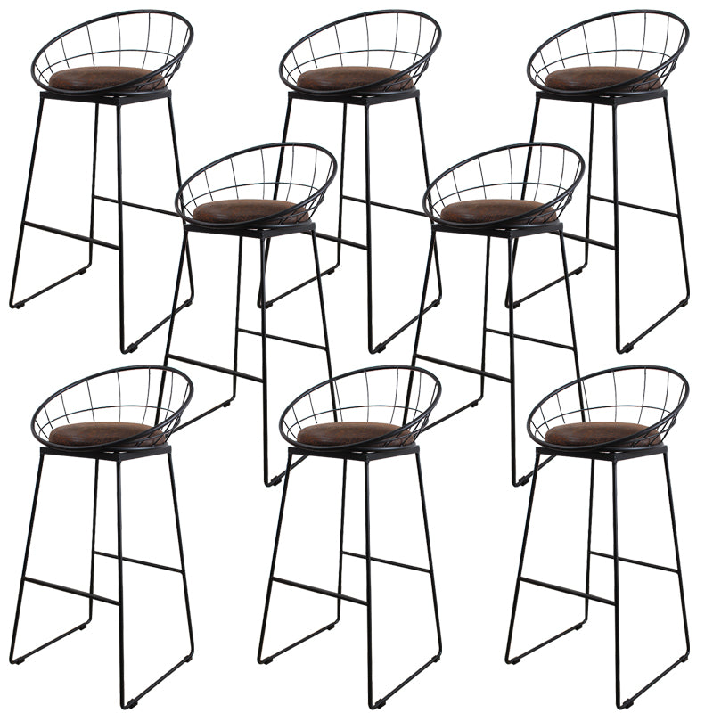 Metal Low Back Dining Stools Contemporary Round Bar Stools with Footrest