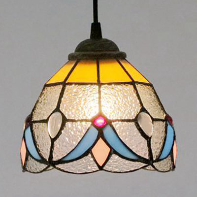 Mini Bowl Pendant Light Stained Glass Tiffany Single Hanging Lamp in Black Finish