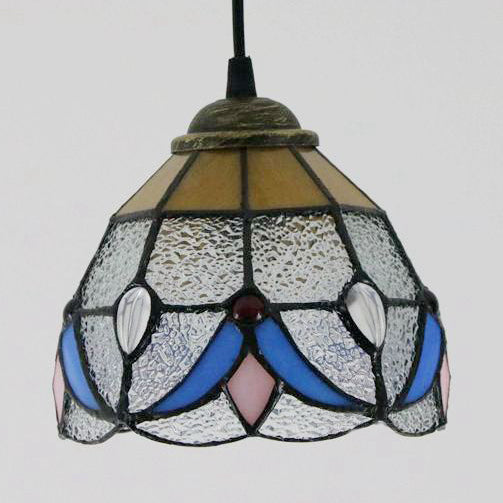Mini Bowl Pendant Light Stained Glass Tiffany Single Hanging Lamp in Black Finish