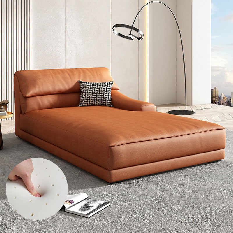 Modern Upholstered Chaise Lounge Leather Recessed Arms for Bedroom and Living Room
