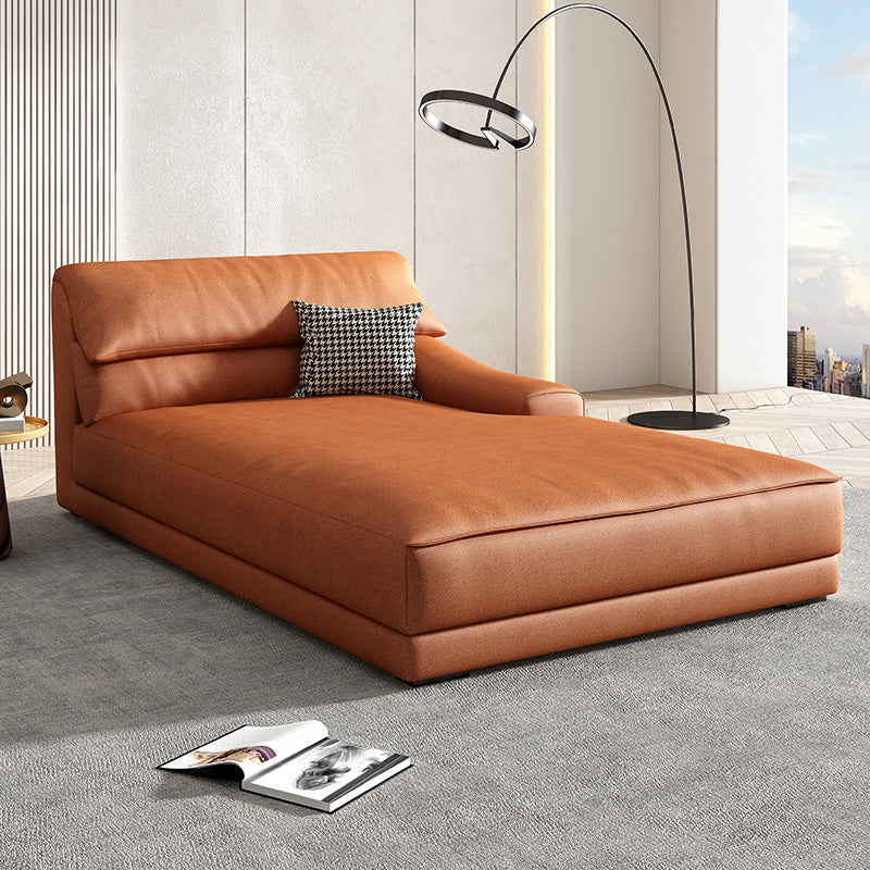 Modern Upholstered Chaise Lounge Leather Recessed Arms for Bedroom and Living Room