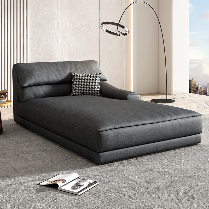 Modern Upholstered Chaise Lounge Leather Recessed Arms for Bedroom and Living Room