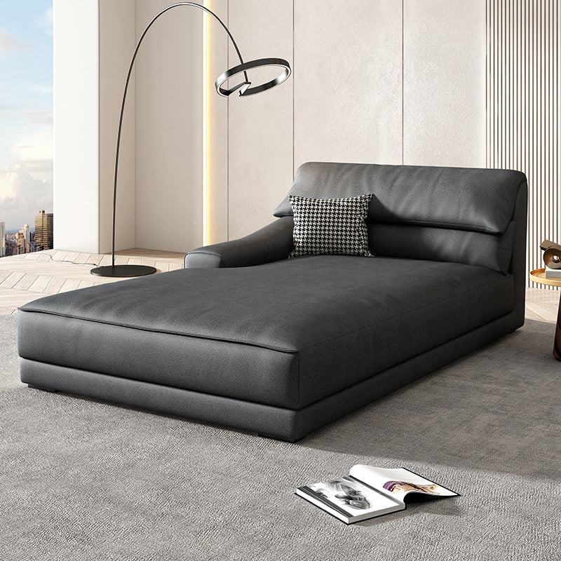 Modern Upholstered Chaise Lounge Leather Recessed Arms for Bedroom and Living Room