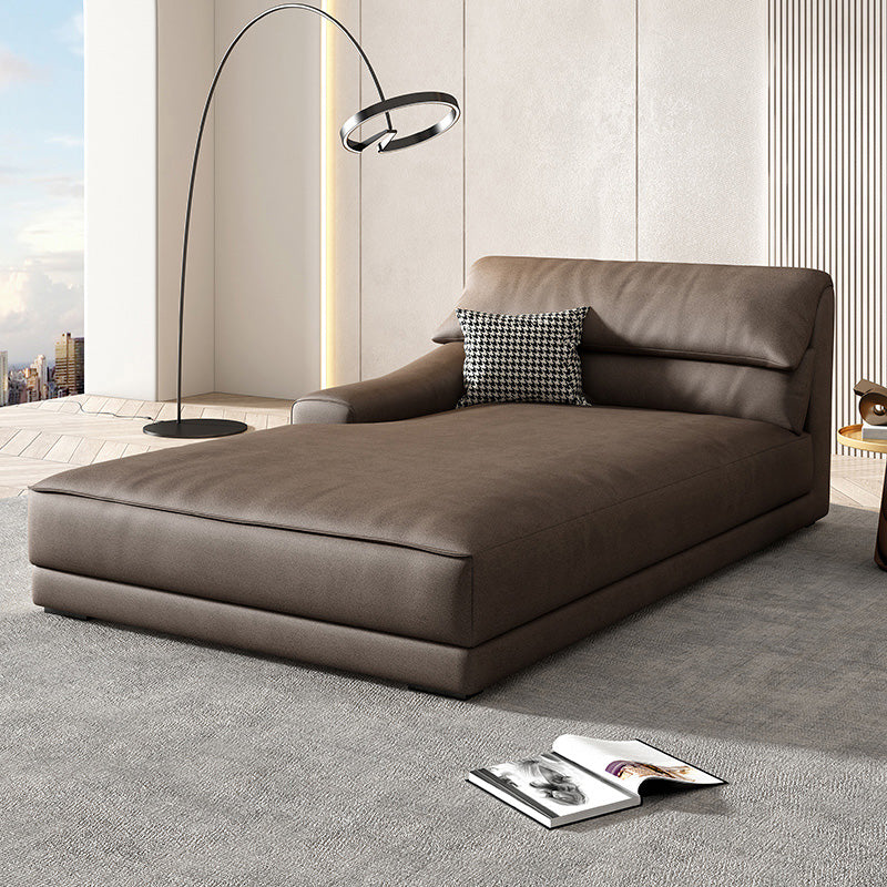 Modern Upholstered Chaise Lounge Leather Recessed Arms for Bedroom and Living Room