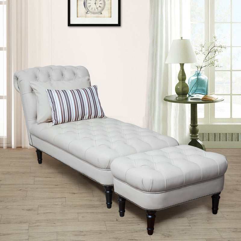Modern Tufted Chaise Lounge Birch Armless Chaise for Bedroom and Living Room
