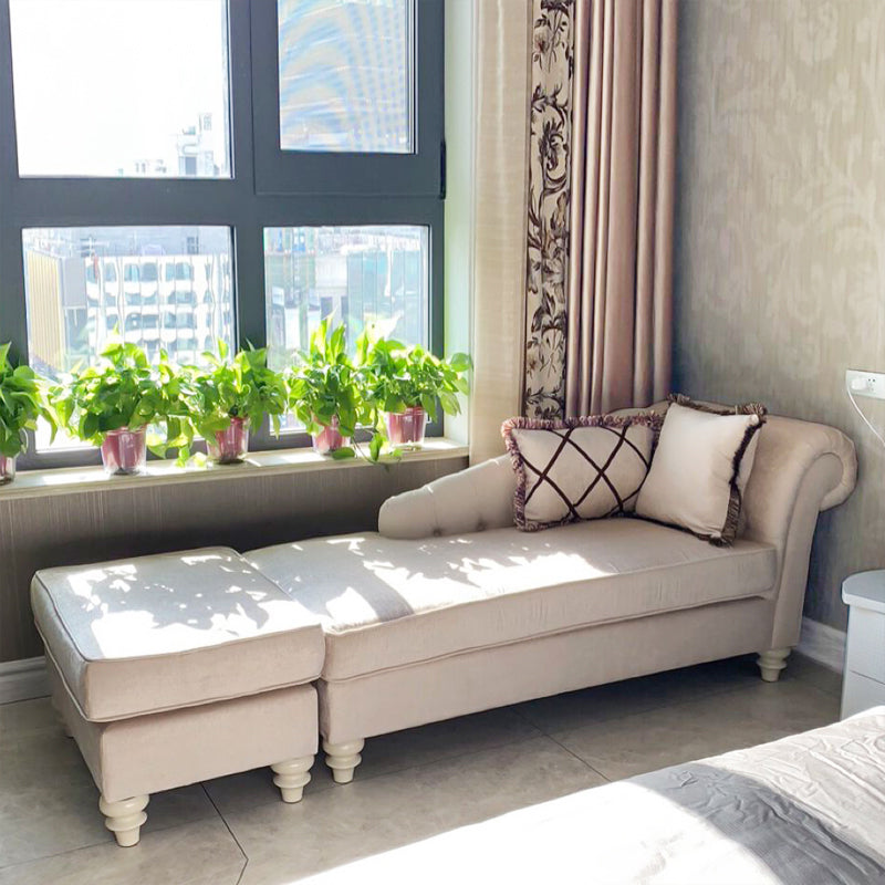 French Country Tufted Chaise Lounge Chenille Chaise with Rolled Arms for Bedroom
