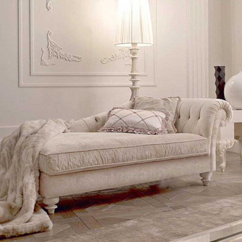 French Country Tufted Chaise Lounge Chenille Chaise with Rolled Arms for Bedroom