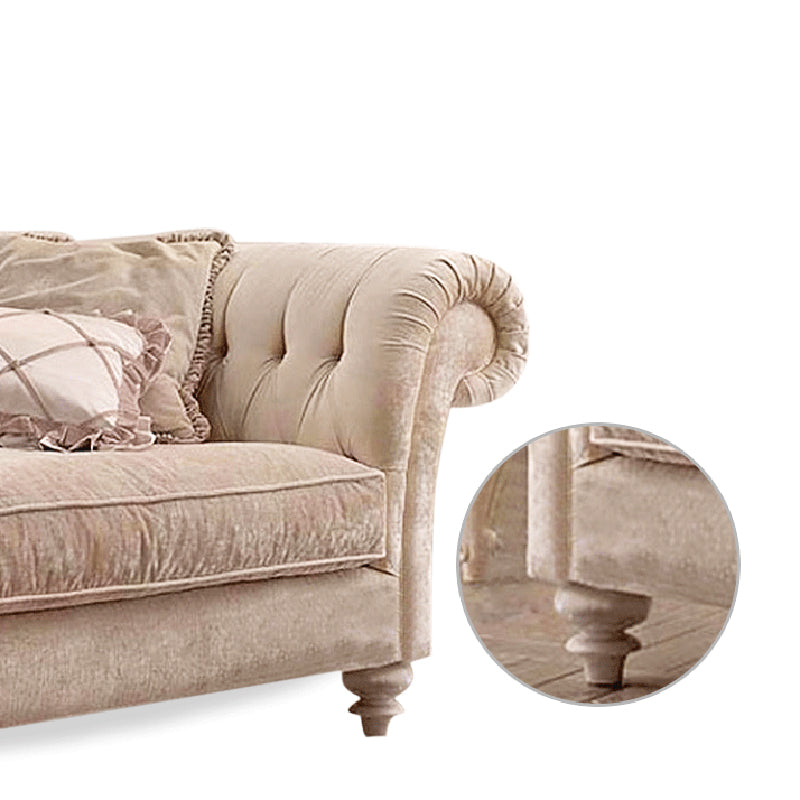 French Country Tufted Chaise Lounge Chenille Chaise with Rolled Arms for Bedroom