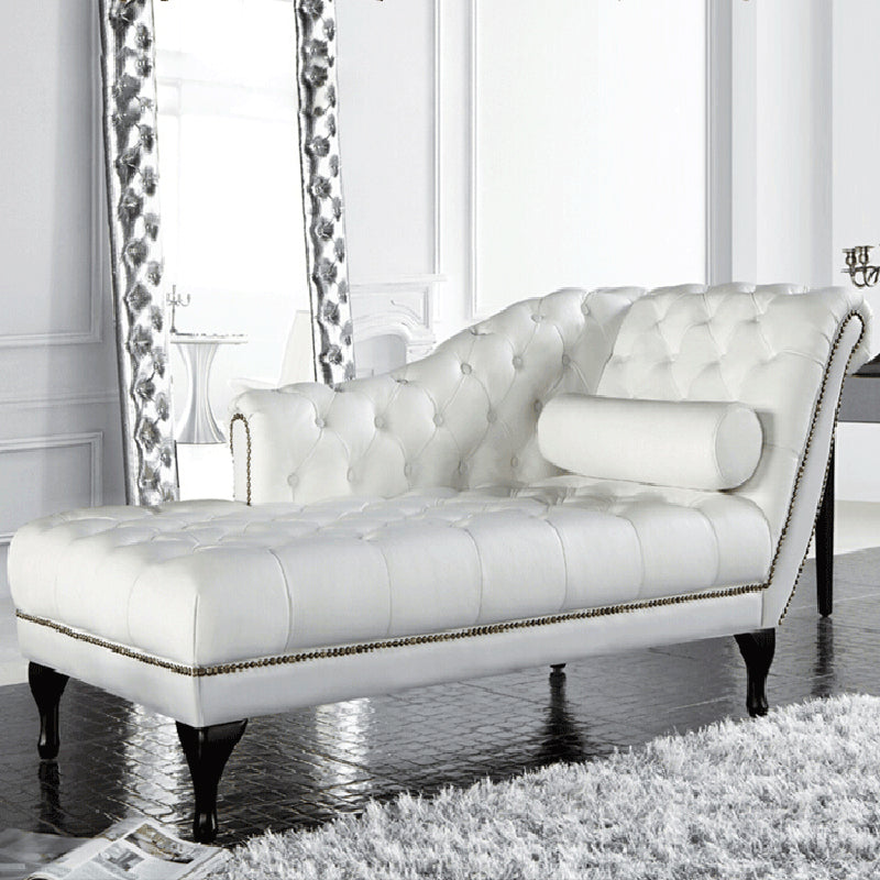 Traditional Tufted Chaise Lounge Leather Chaise with Rolled Arms for Living Room