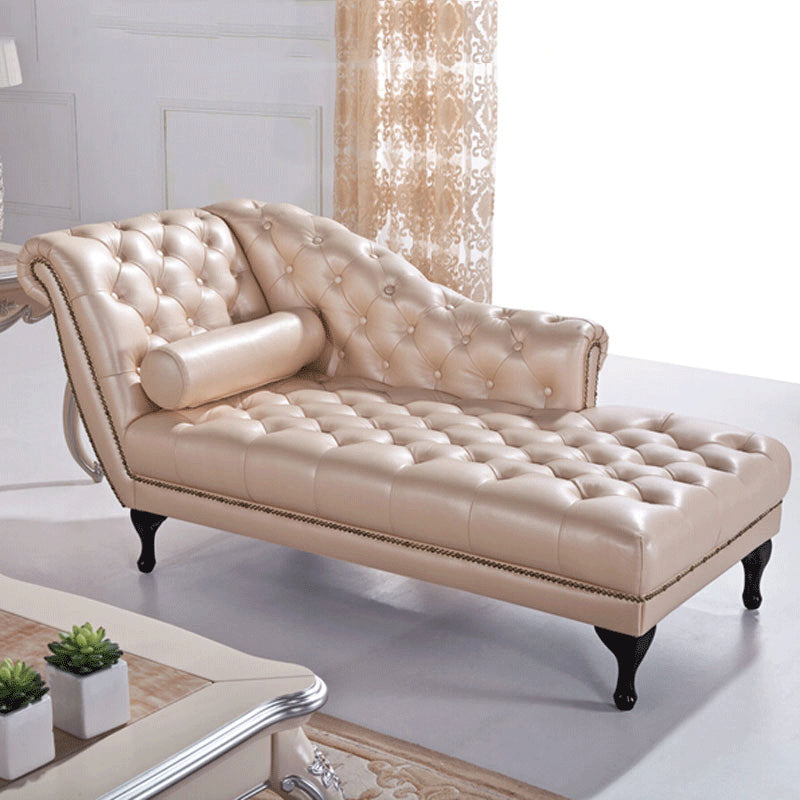 Traditional Tufted Chaise Lounge Leather Chaise with Rolled Arms for Living Room