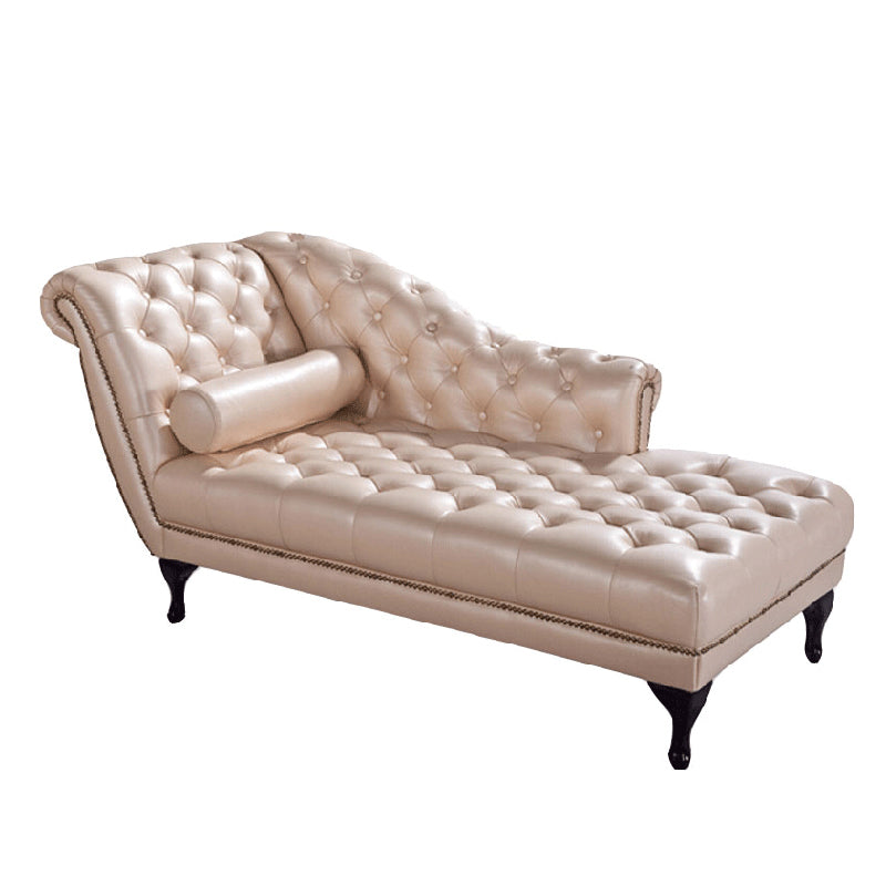 Traditional Tufted Chaise Lounge Leather Chaise with Rolled Arms for Living Room