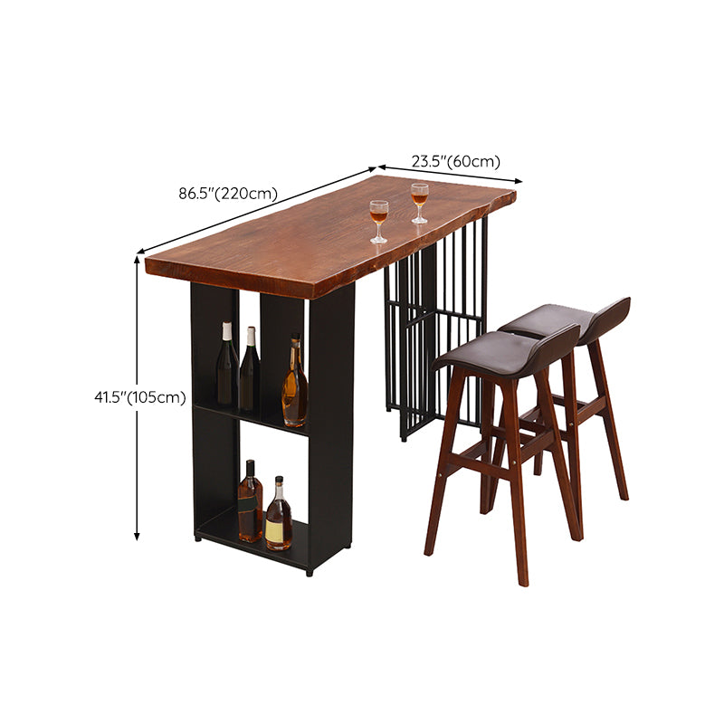 Contemporary Rectangle Bar Table Solid Wood Brown Bar Dining Table with Storage