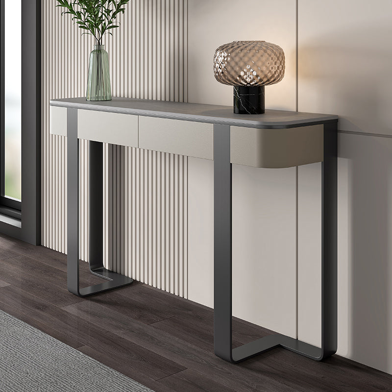 Half Moon Modern Console Table Antique Finish Console Sofa Table in Stone