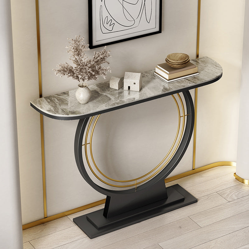 Half Moon Console Accent Table Antique Finish Sofa Table in Stone