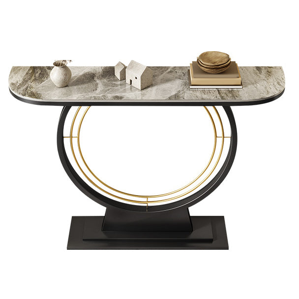 Half Moon Console Accent Table Antique Finish Sofa Table in Stone
