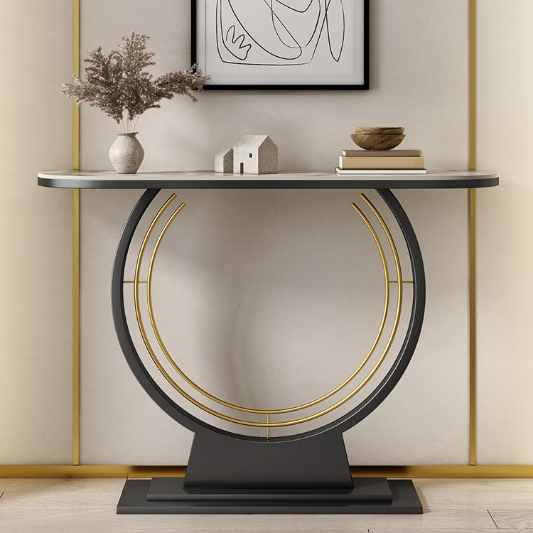 Half Moon Console Accent Table Antique Finish Sofa Table in Stone