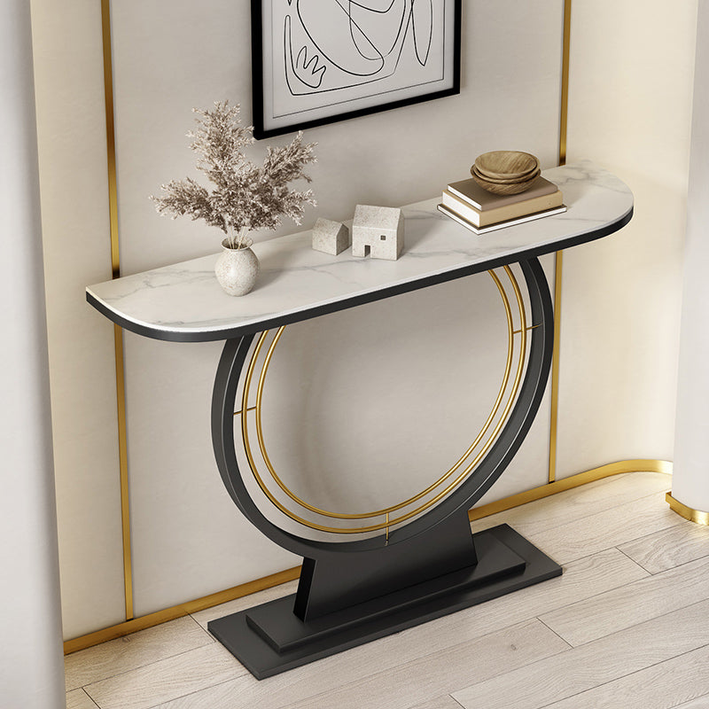 Half Moon Console Accent Table Antique Finish Sofa Table in Stone