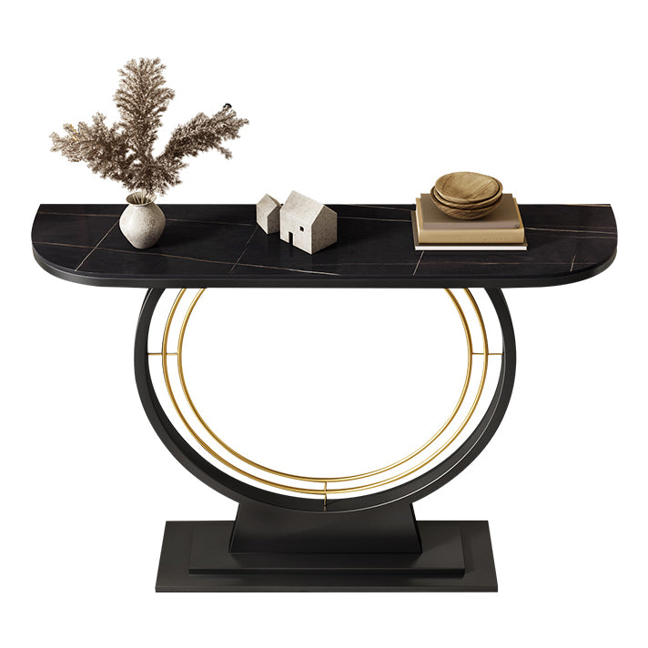 Half Moon Console Accent Table Antique Finish Sofa Table in Stone