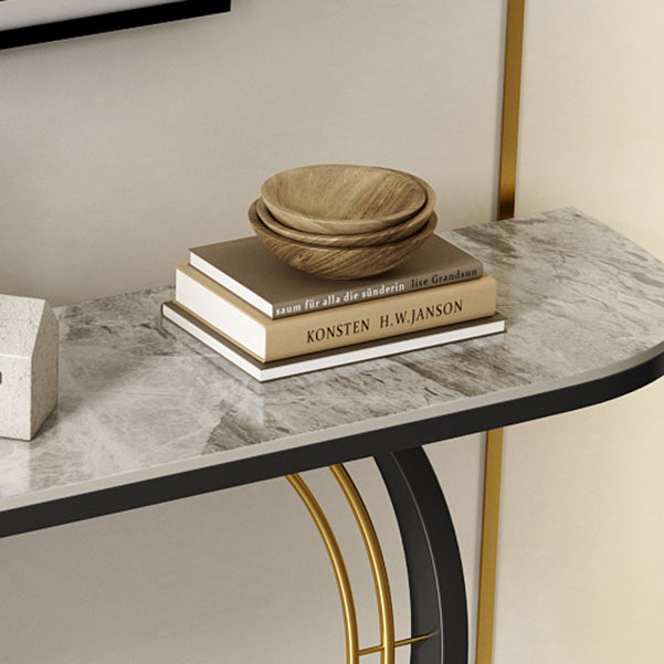 Half Moon Console Accent Table Antique Finish Sofa Table in Stone