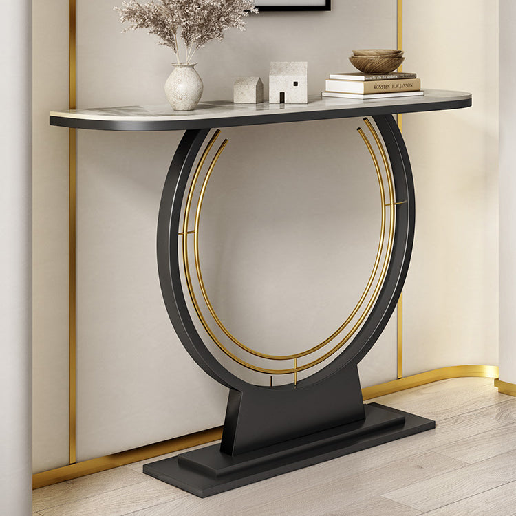 Half Moon Console Accent Table Antique Finish Sofa Table in Stone