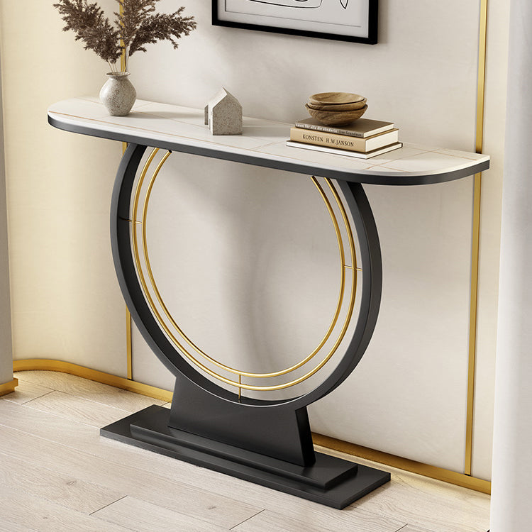 Half Moon Console Accent Table Antique Finish Sofa Table in Stone