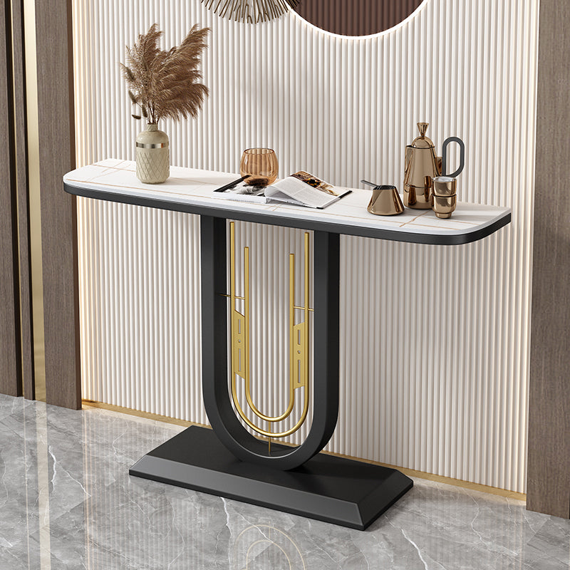 Half Moon Console Table Antique Finish Console Sofa Table in Stone