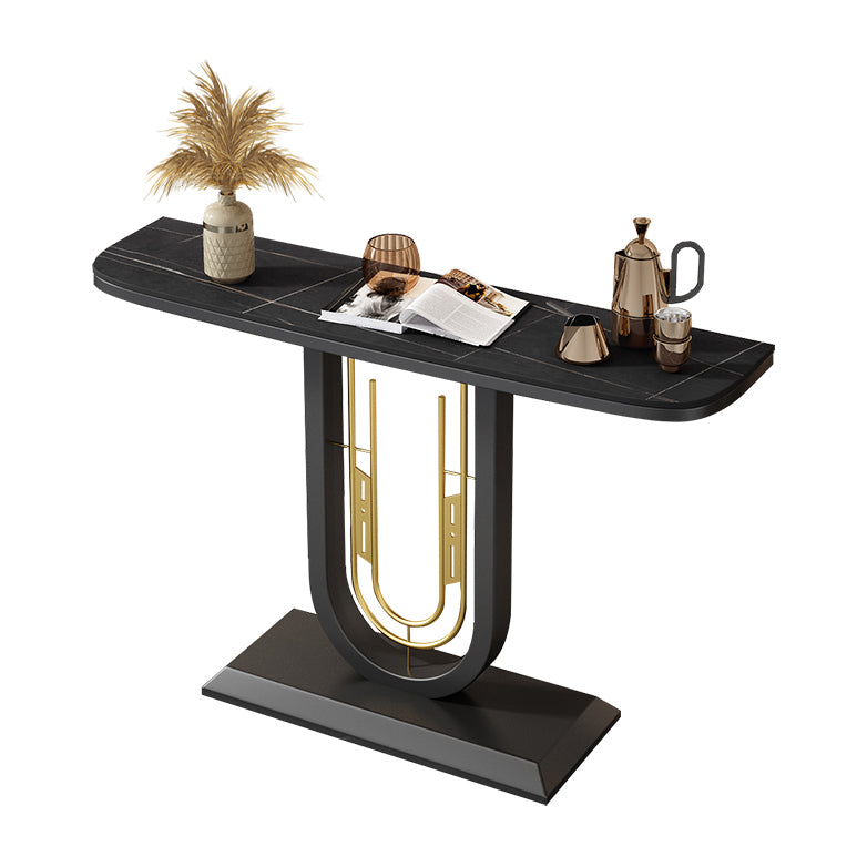 Half Moon Console Table Antique Finish Console Sofa Table in Stone