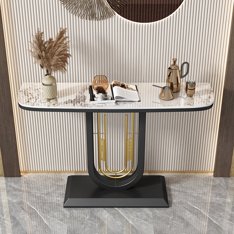 Half Moon Console Table Antique Finish Console Sofa Table in Stone