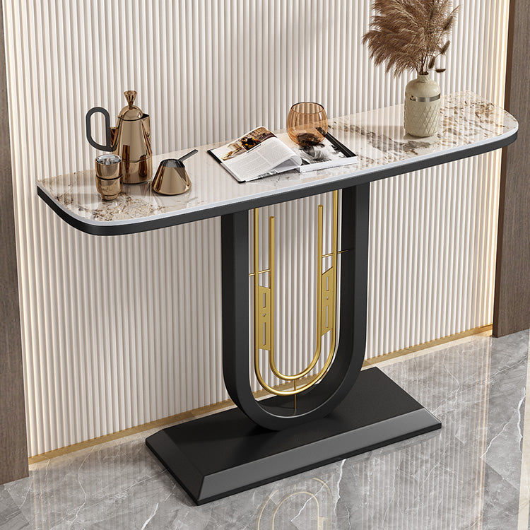 Half Moon Console Table Antique Finish Console Sofa Table in Stone