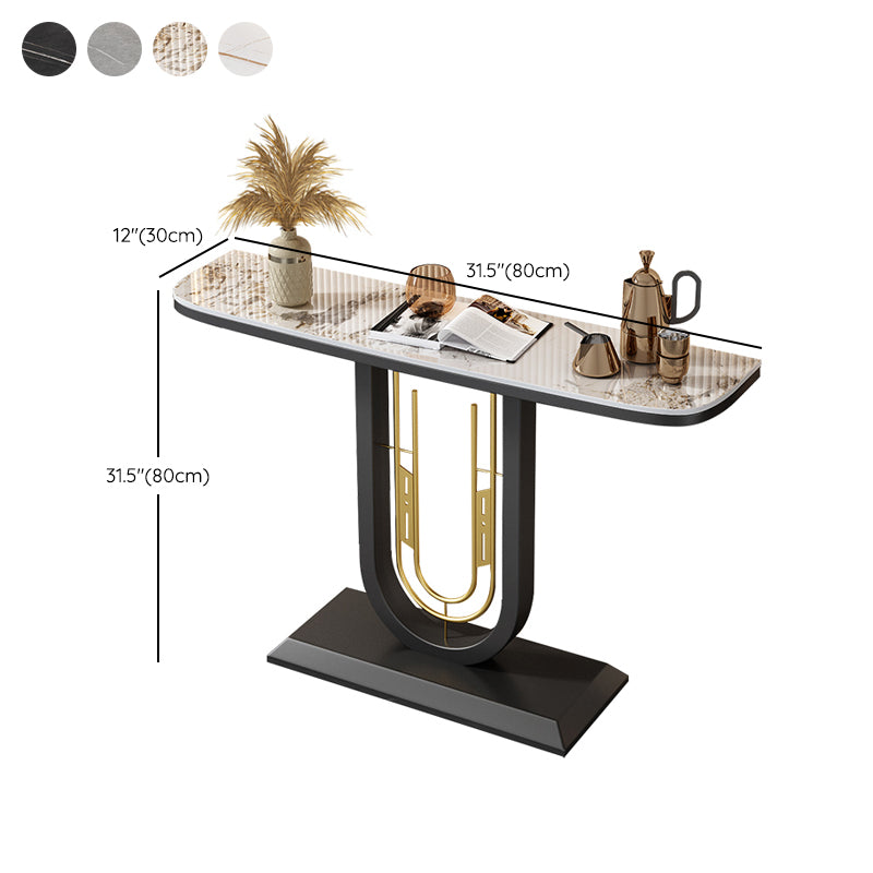 Half Moon Console Table Antique Finish Console Sofa Table in Stone