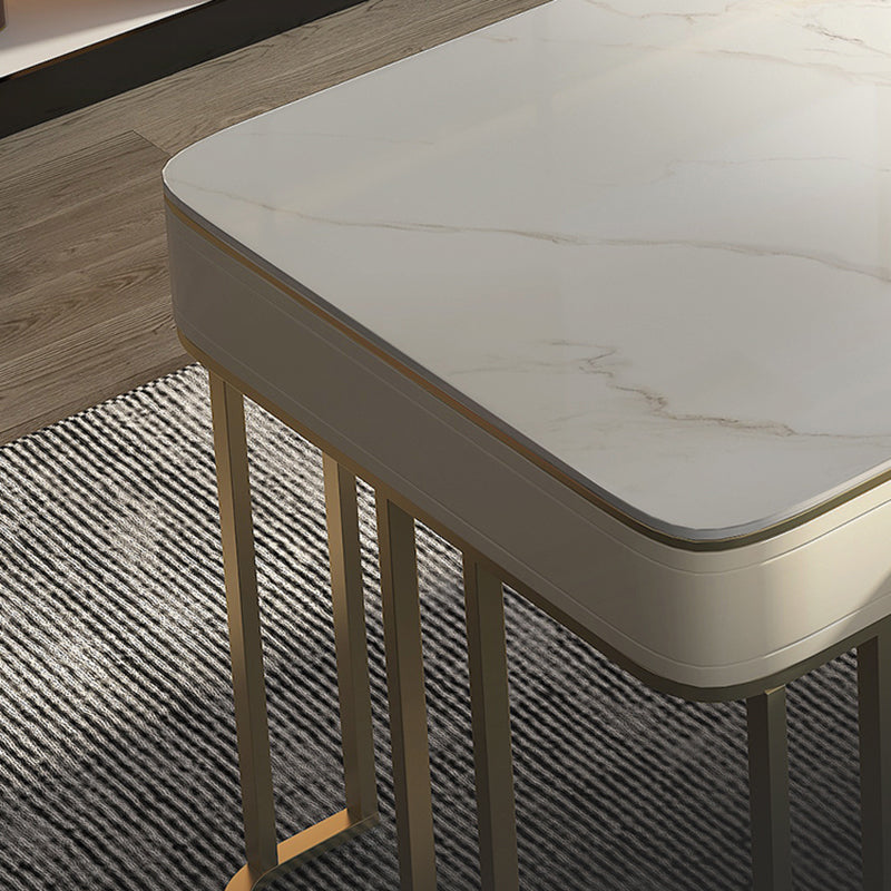 Modern Stone Office Desks Rectangular Shape Task Desks with 2-Drawers in White