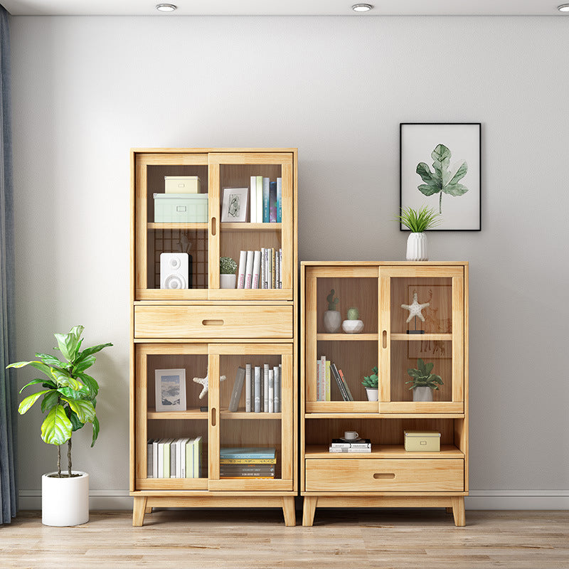 Modern Style Closed Back Bookshelf Standard Wooden Bookcase with Cabinets