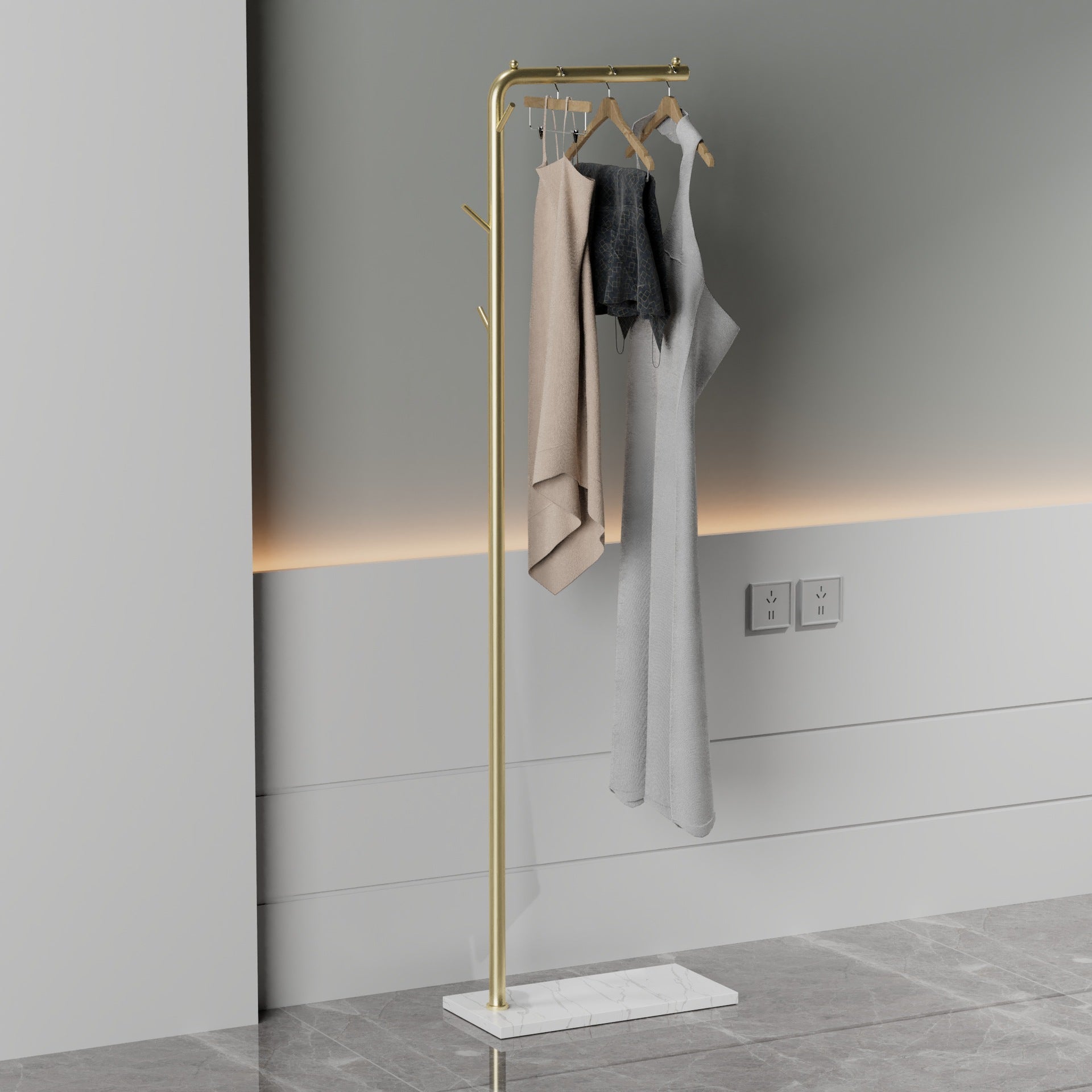 Modern Coat Rack Coat Hooks Metal Coat Rack with Marble Bottom