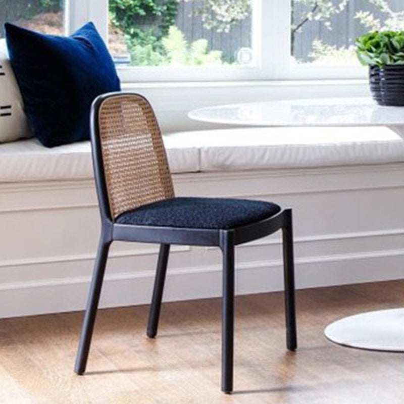 Tropical Rattan Armles Chairs Stacking Outdoors Dining Chairs with Upholstered