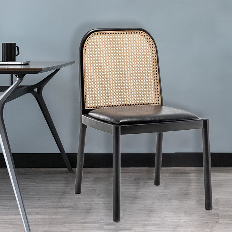 Tropical Rattan Armles Chairs Stacking Outdoors Dining Chairs with Upholstered