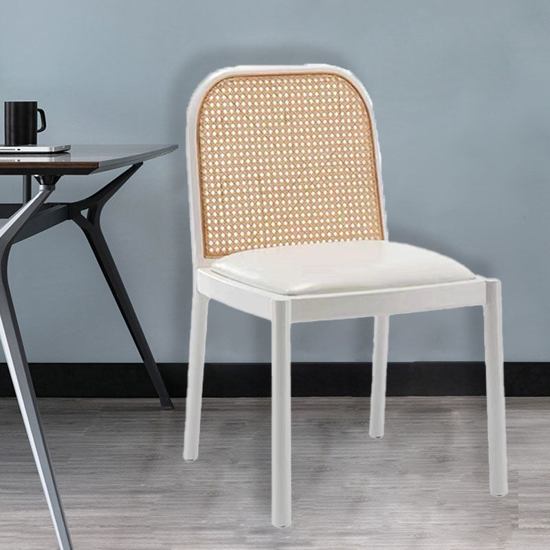 Tropical Rattan Armles Chairs Stacking Outdoors Dining Chairs with Upholstered