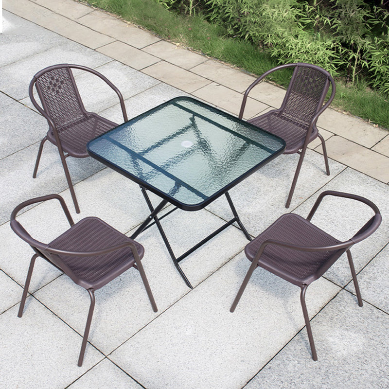 Tropical Rattan Outdoor Bistro Chairs Stacking Outdoors Dining Chairs with Arm