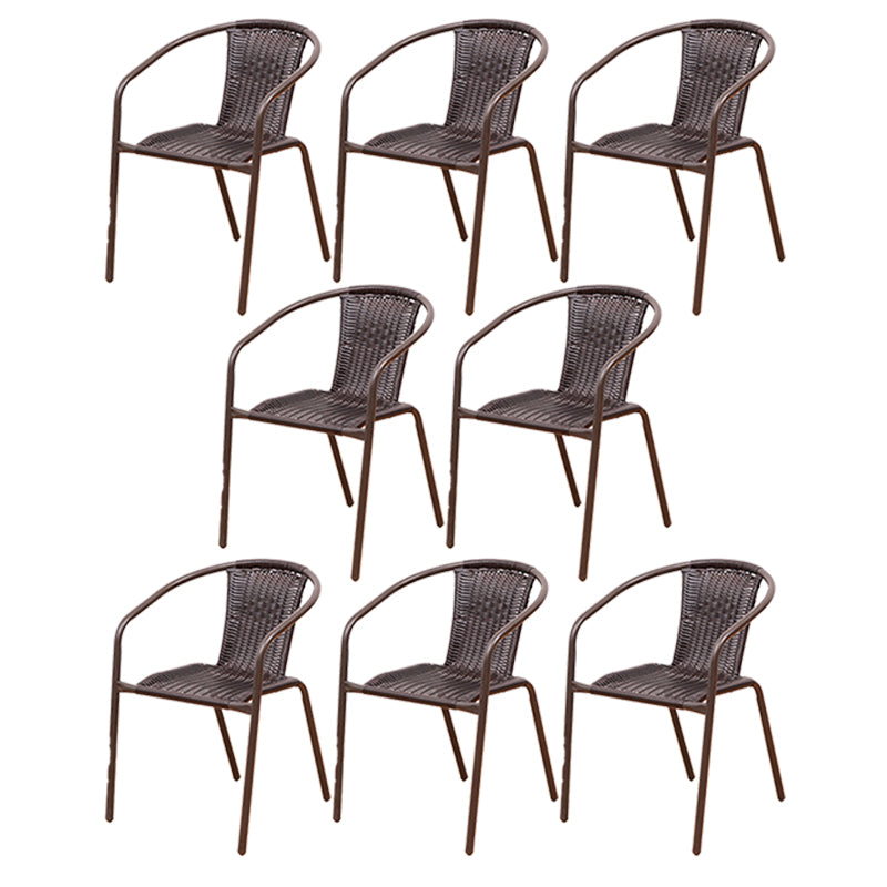Tropical Rattan Outdoor Bistro Chairs Stacking Outdoors Dining Chairs with Arm