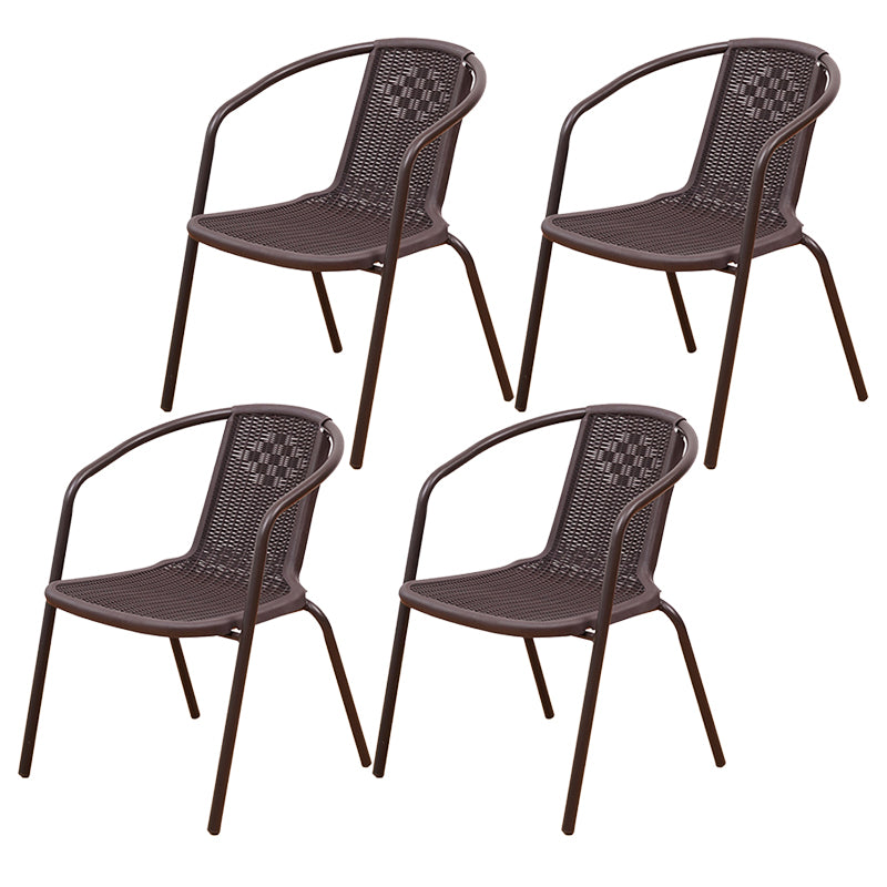 Tropical Rattan Outdoor Bistro Chairs Stacking Outdoors Dining Chairs with Arm