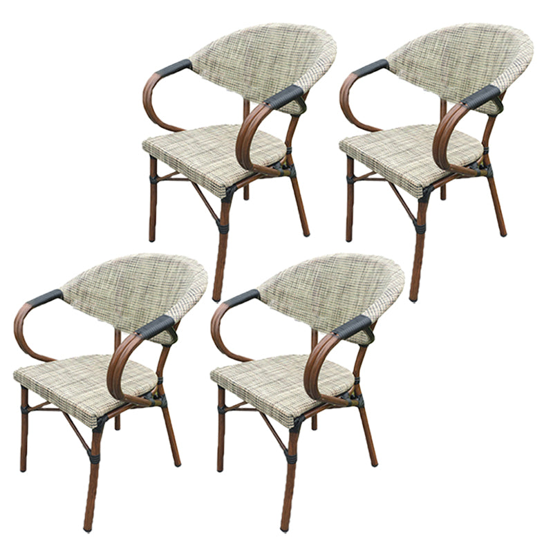 Tropical Rattan Outdoor Bistro Chairs Stacking Outdoors Dining Chairs with Arm