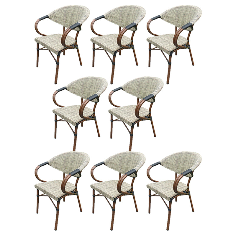 Tropical Rattan Outdoor Bistro Chairs Stacking Outdoors Dining Chairs with Arm