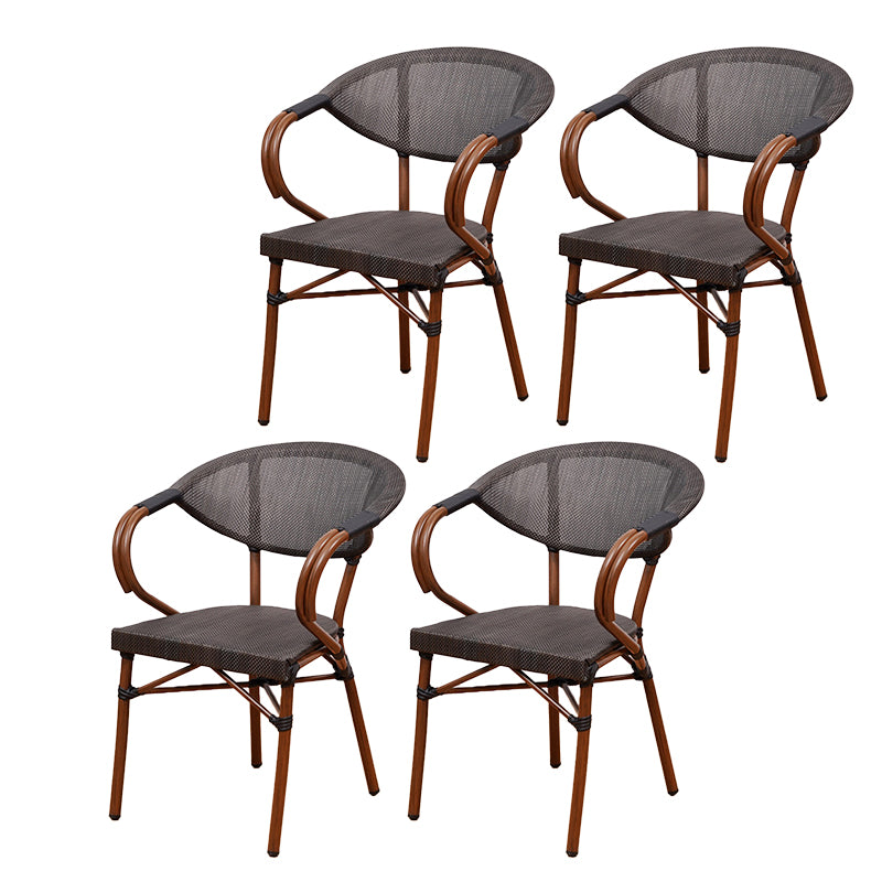 Tropical Rattan Outdoor Bistro Chairs Stacking Outdoors Dining Chairs with Arm