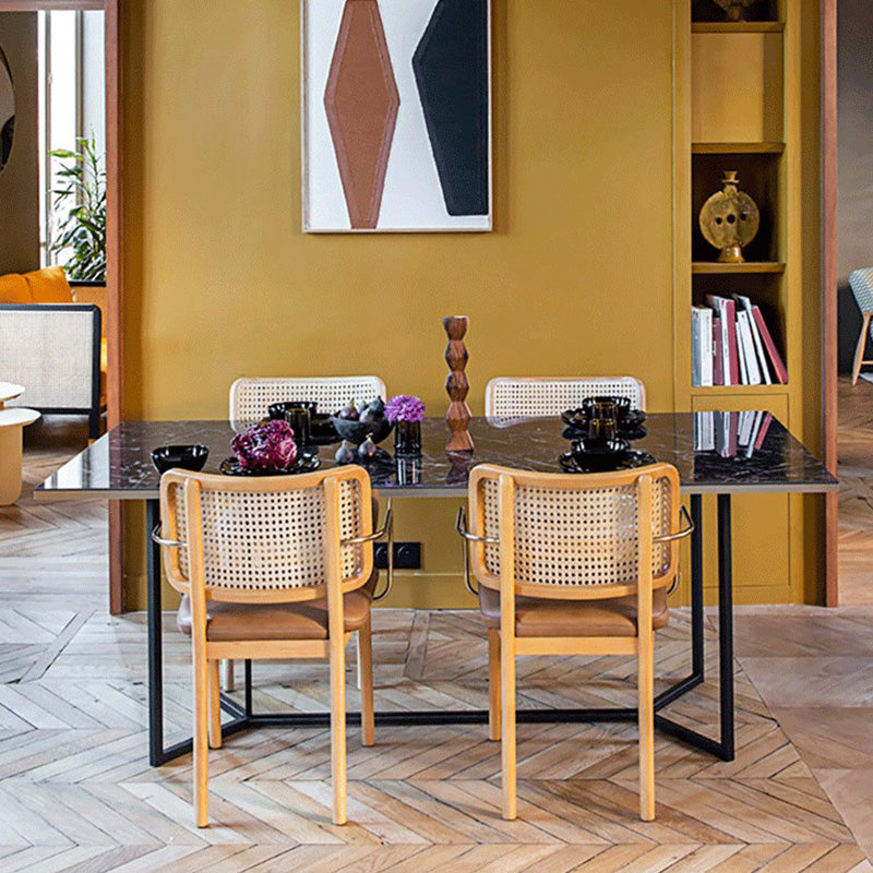 Tropical Armchair Rattan Stacking Outdoors Dining Chairs with Upholstered