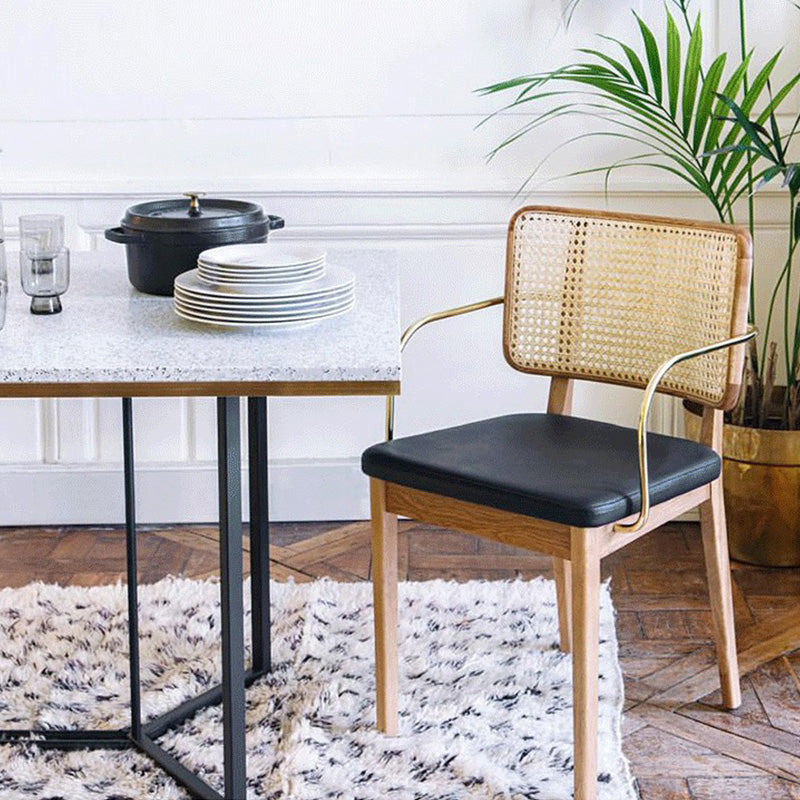 Tropical Armchair Rattan Stacking Outdoors Dining Chairs with Upholstered