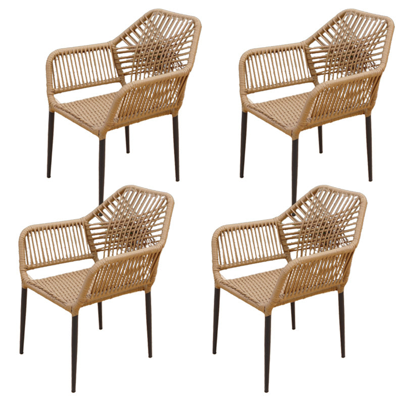 Brown Stacking Armchair Tropical Rattan Dining Chairs with Arm