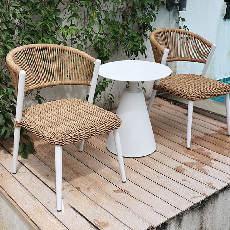 Brown Stacking Armchair Tropical Rattan Dining Chairs with Arm