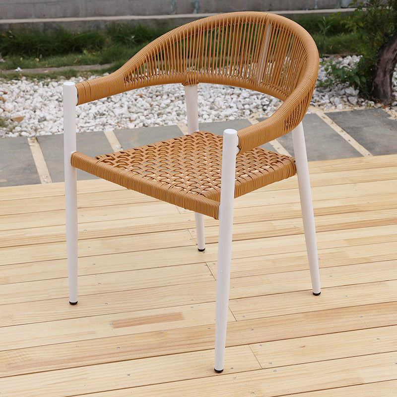 Brown Stacking Armchair Tropical Rattan Dining Chairs with Arm